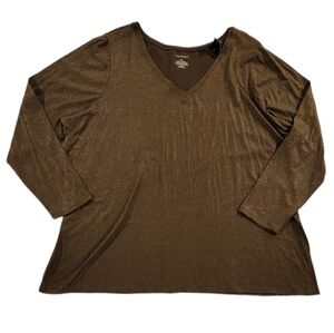 Lane Bryant V-Neck Green Glittery Long Sleeve Shirt Women's Size 26/28